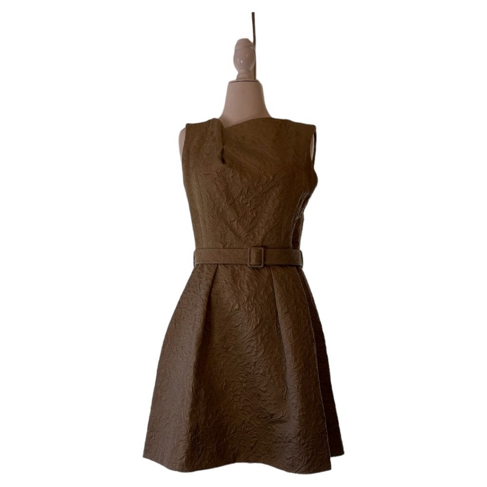 NWT PAUW Amsterdam Gold Brocade Belted A-Line Dress